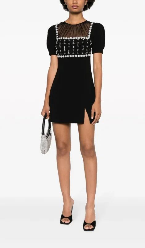 CREPE EMBELLISH MINI DRESS IN BLACK Tunics Distressed trendy