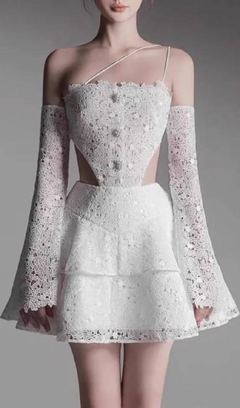 FLARE CUT-OUT LACE MINI DRESS Tunics Stylish modern