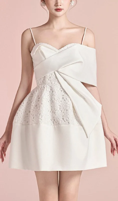 HOLLOW LACE SATIN SLIP DRESS IN WHITE Tunics Spring floral