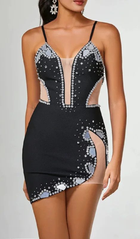RHINESTONE SPAGHETTI STRAP DRESS IN BLACK Tunics Canvas sturdy