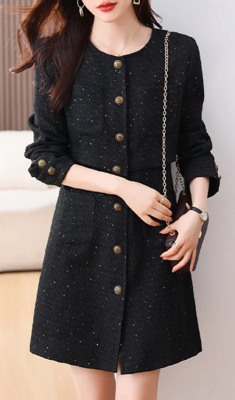 ROUND NECK TWEED FAKE TWO-PIECE MINI DRESS Tunics Bridal satin
