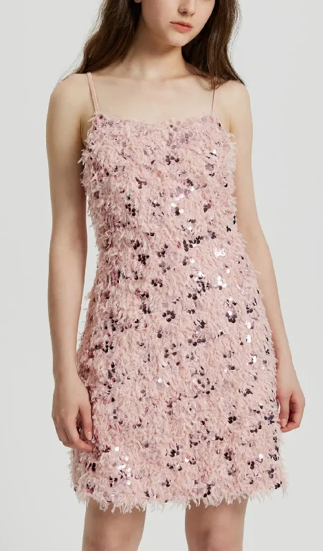 SEQUIN FEATHER COCKTAIL MINI DRESS IN PINK Floral Print girly