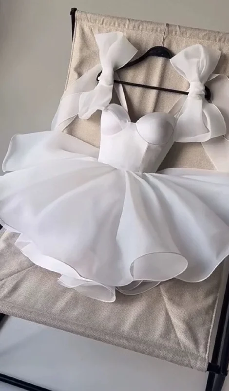 WHITE BOW PUFFY MINI DRESS Tunics Floral girly