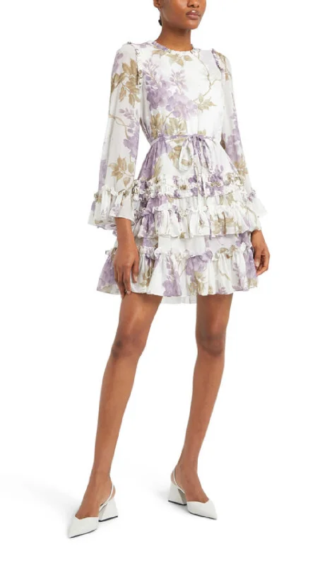 WISTERIA CHIFFON PRINTED ROUND NECK MINI DRESS Tunics Stylish elegant