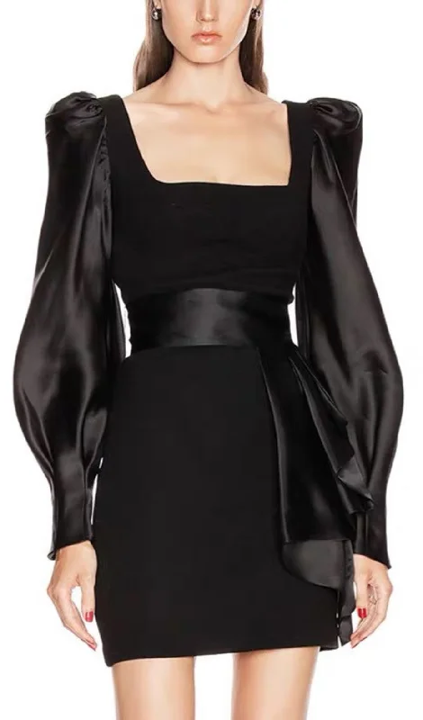 WOOL CREPE SILK SATIN MINI DRESS Tunics Chic fashionable